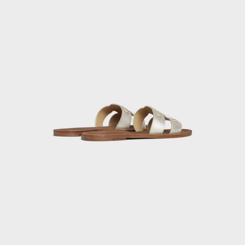 Celine Triomphe Mule In Metalized Calfskin Sandalet Gümüş | CL-592585