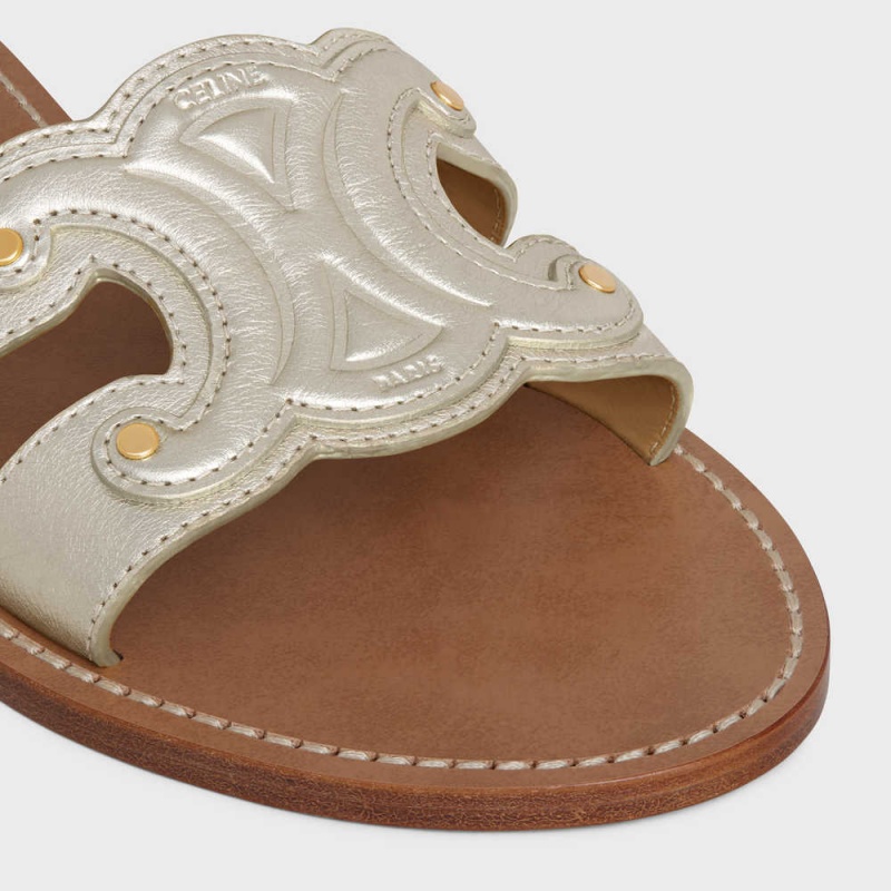 Celine Triomphe Mule In Metalized Calfskin Sandalet Gümüş | CL-592585