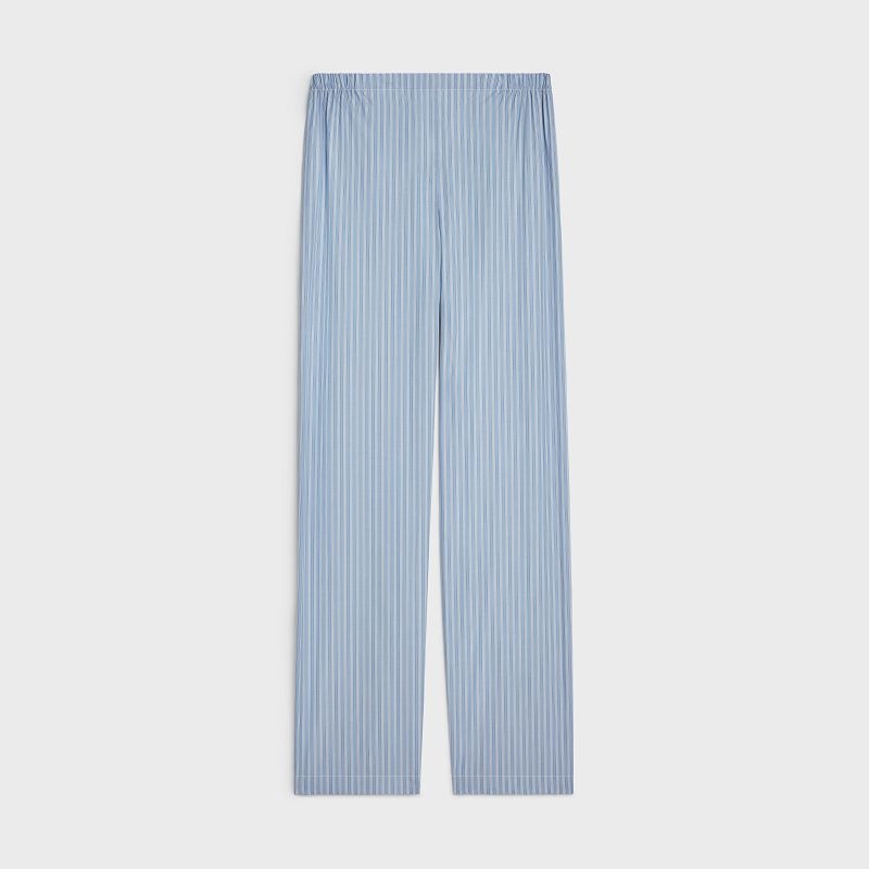 Celine Triomphe Pajama In Çizgili Poplin Pantolon Mavi | CL-592065