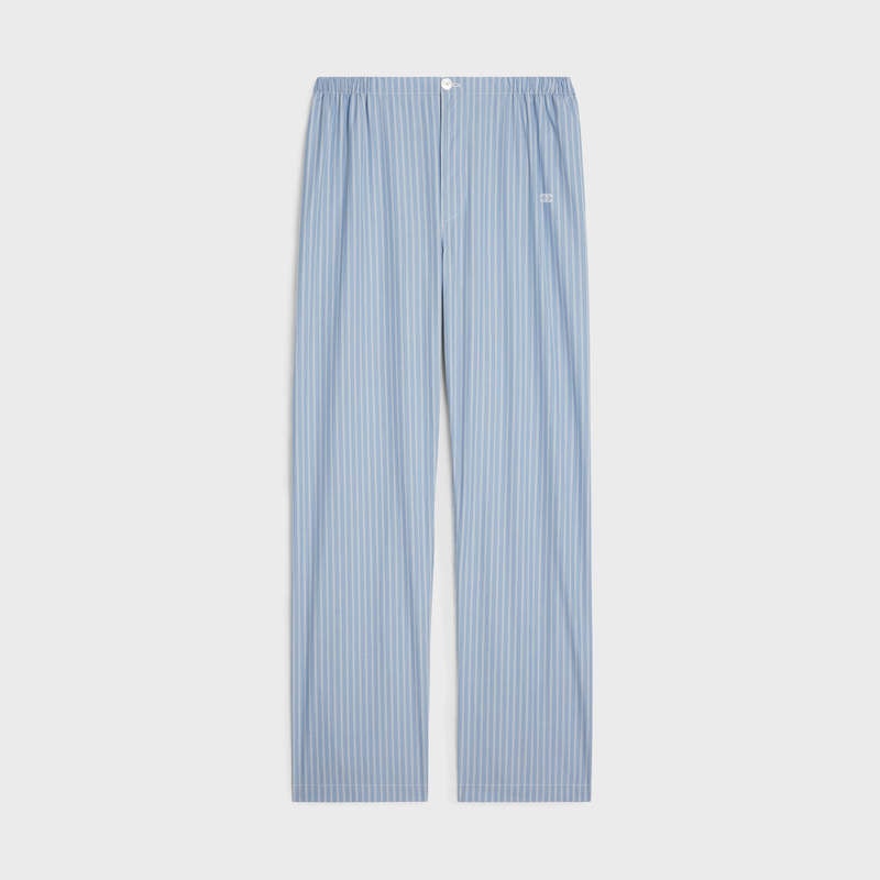 Celine Triomphe Pajama In Çizgili Poplin Pantolon Mavi | CL-592065