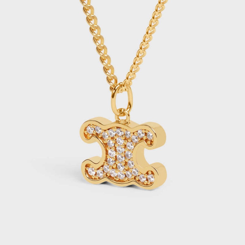 Celine Triomphe Rhinestone In Brass With Gold Finish And Crystals Kolye Altın | CL-592246