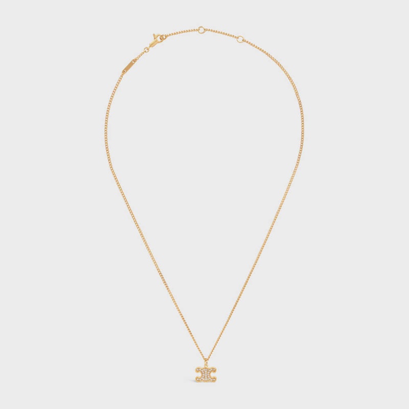 Celine Triomphe Rhinestone In Brass With Gold Finish And Crystals Kolye Altın | CL-592246