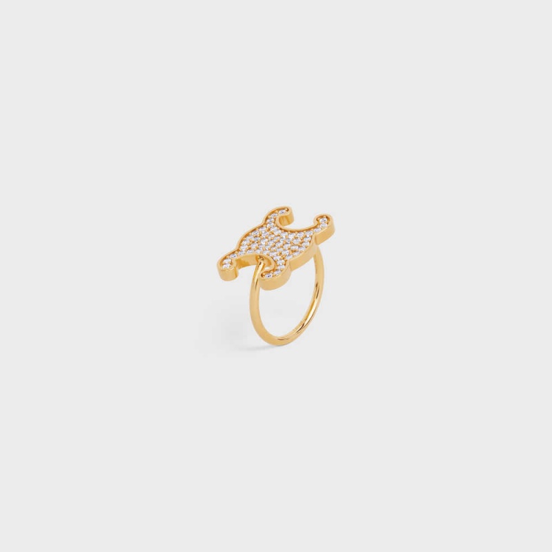 Celine Triomphe Rhinestone In Brass With Gold Finish And Crystals Yüzükler Altın | CL-592186