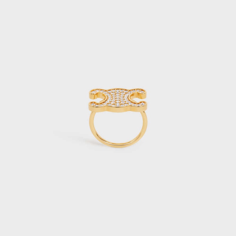 Celine Triomphe Rhinestone In Brass With Gold Finish And Crystals Yüzükler Altın | CL-592186