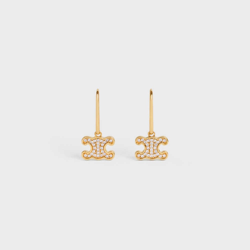 Celine Triomphe Rhinestone In Brass With Gold Finish And Crystals Küpe Altın | CL-592303