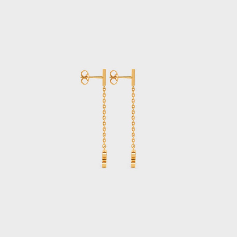 Celine Triomphe Rhinestone Long In Brass With Gold Finish And Crystals Küpe Altın | CL-592302