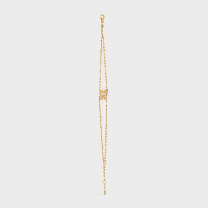 Celine Triomphe Rhinestone Suspended In Brass With Gold Finish And Crystals Bilezik Altın | CL-592207