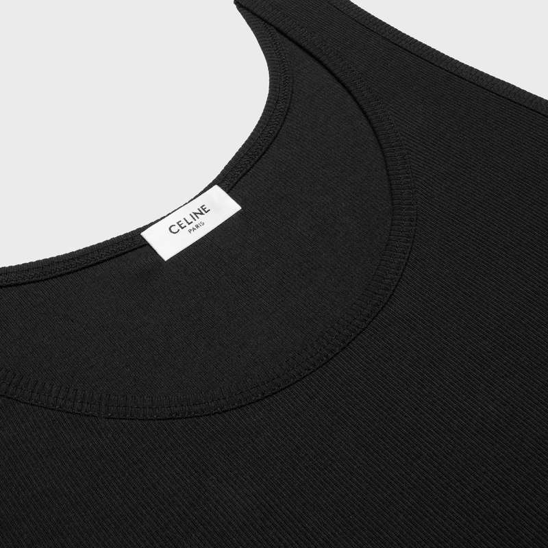 Celine Triomphe Tank In Silk Jersey T-shirt Siyah Beyaz | CL-592130