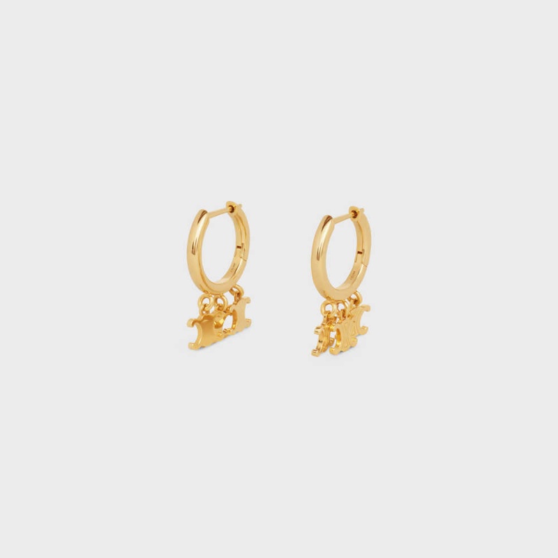 Celine Triomphe Trio Hoops In Brass With Gold Finish Küpe Altın | CL-592307