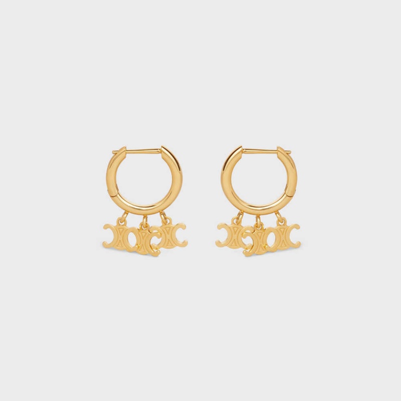 Celine Triomphe Trio Hoops In Brass With Gold Finish Küpe Altın | CL-592307