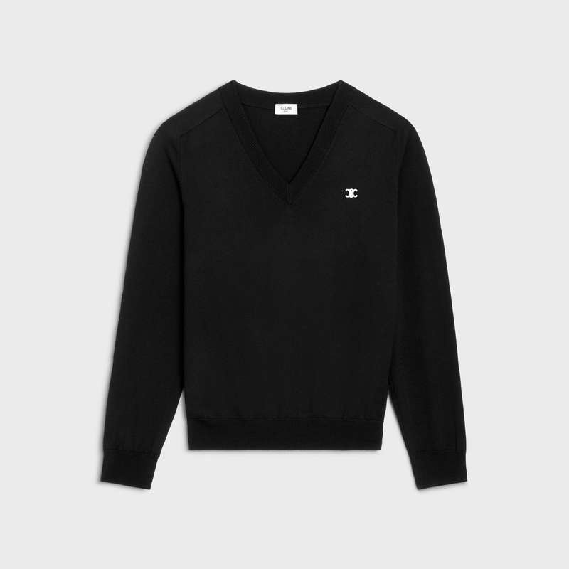 Celine Triomphe V-neck In Yün Triko Siyah | CL-592095
