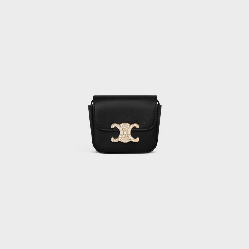 Celine Triomphe With Strass Closure In Shiny Calfskin Mini Çanta Siyah | CL-593012