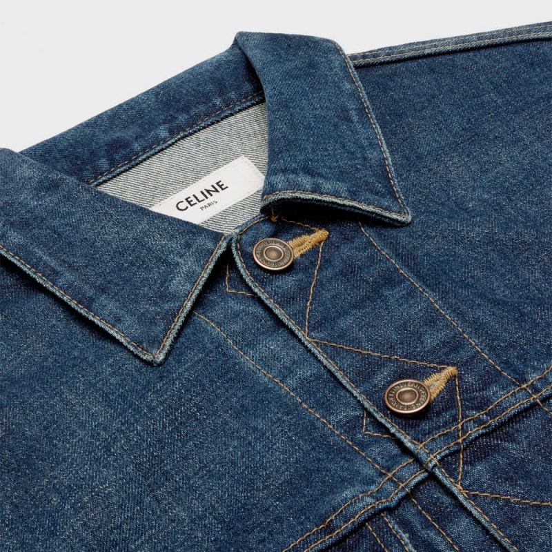 Celine Trucker In Clean Dark Union Wash Denim Mont Koyu Açık Mavi | CL-592632