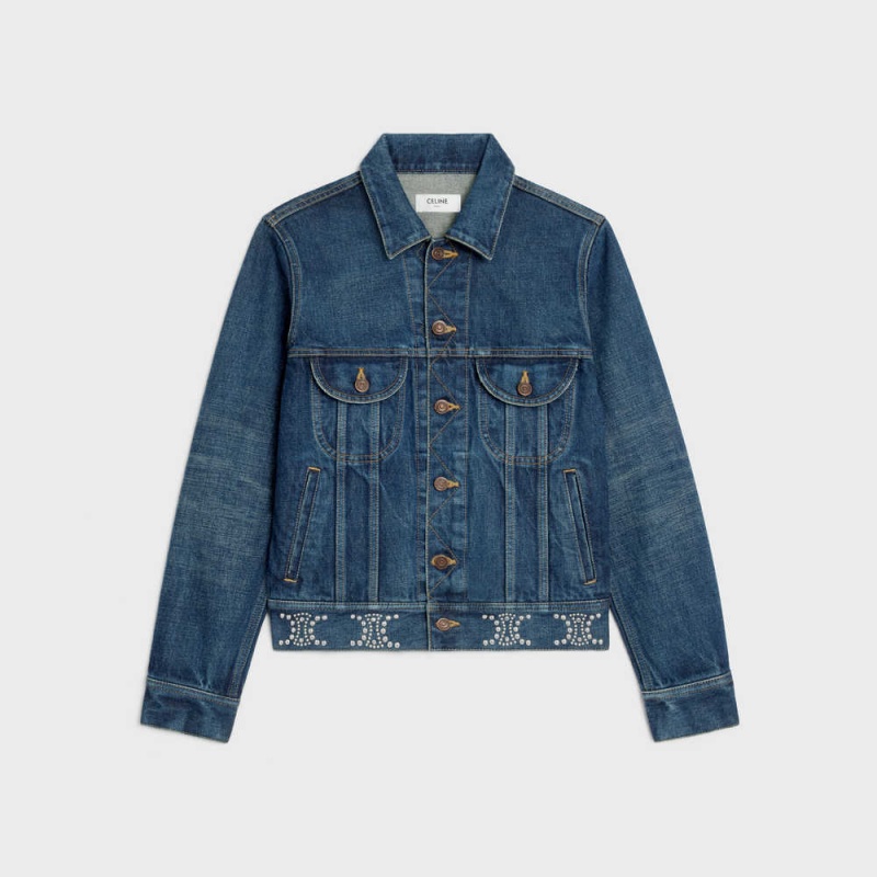 Celine Trucker In Clean Dark Union Wash Denim Mont Koyu Açık Mavi | CL-592632