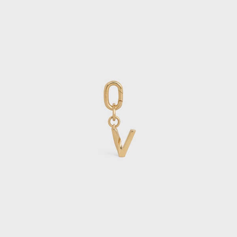 Celine V Charm In Brass Küçük Deri Ürünler Altın | CL-592941