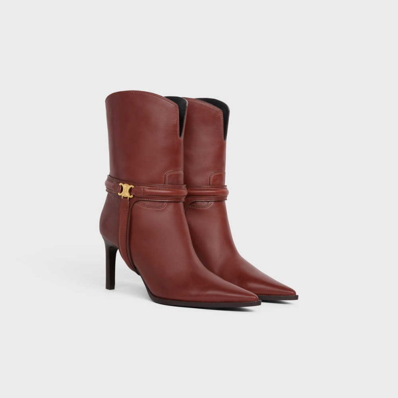 Celine Verneuil Triomphe Harness Low In Calfskin Bot Kahverengi | CL-592492