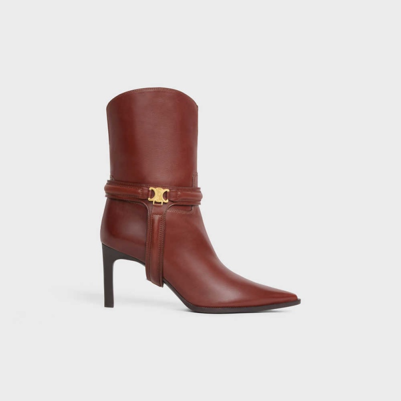 Celine Verneuil Triomphe Harness Low In Calfskin Bot Kahverengi | CL-592492