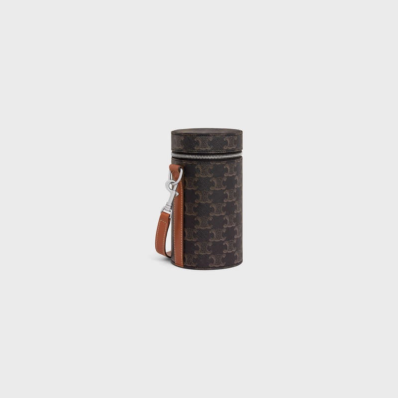 Celine Vertical Cylinder In Triomphe Kanvas And Calfskin Omuz Çantası Kahverengi | CL-591844