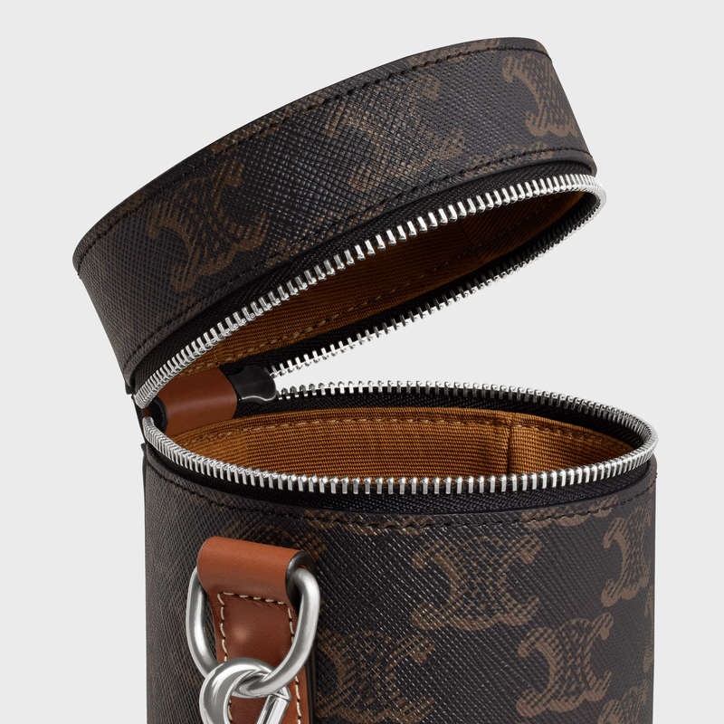 Celine Vertical Cylinder In Triomphe Kanvas And Calfskin Omuz Çantası Kahverengi | CL-591844