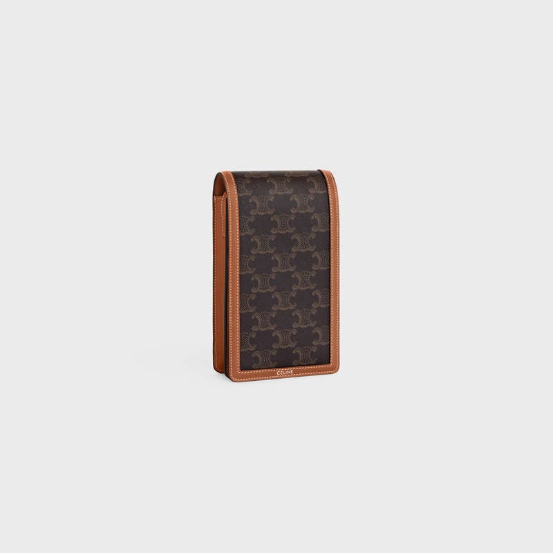 Celine Vertical Sleeve In Triomphe Kanvas And Calfskin Kese Çanta Kahverengi | CL-591782