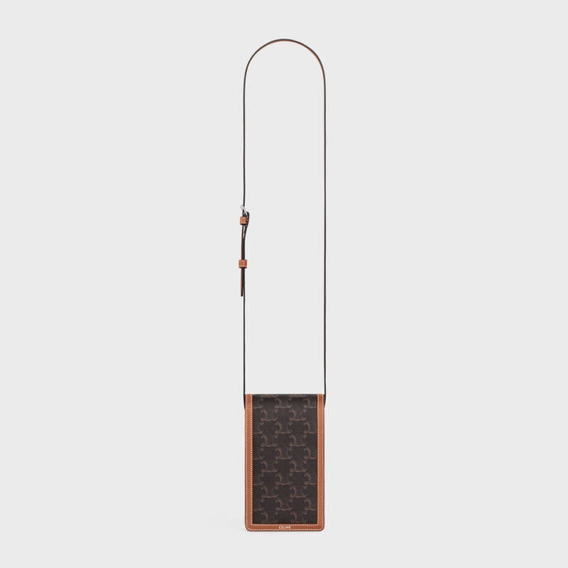 Celine Vertical Sleeve In Triomphe Kanvas And Calfskin Kese Çanta Kahverengi | CL-591782