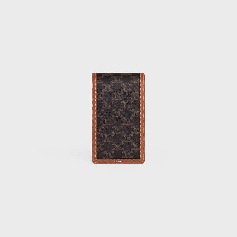 Celine Vertical Sleeve In Triomphe Kanvas And Calfskin Kese Çanta Kahverengi | CL-591782