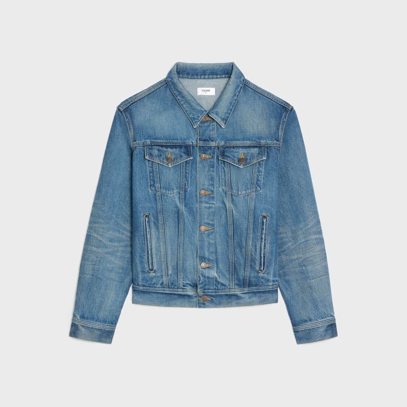 Celine V-shaped Trucker In Union Wash Denim Blousons Açık Mavi | CL-591965