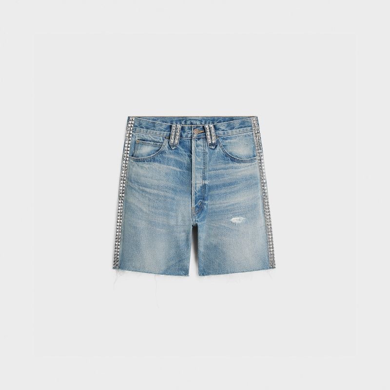 Celine Wesley With Studs In Zuma Wash Denim Şort Açık Mavi | CL-592070