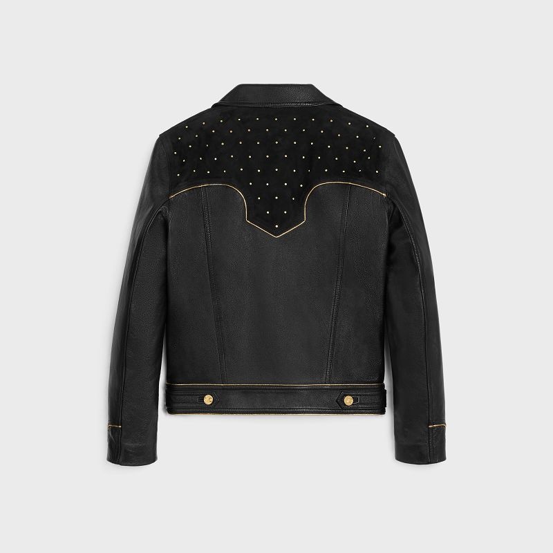 Celine Western Blouson With Studs In Soft Leather Siyah Altın | CL-591921