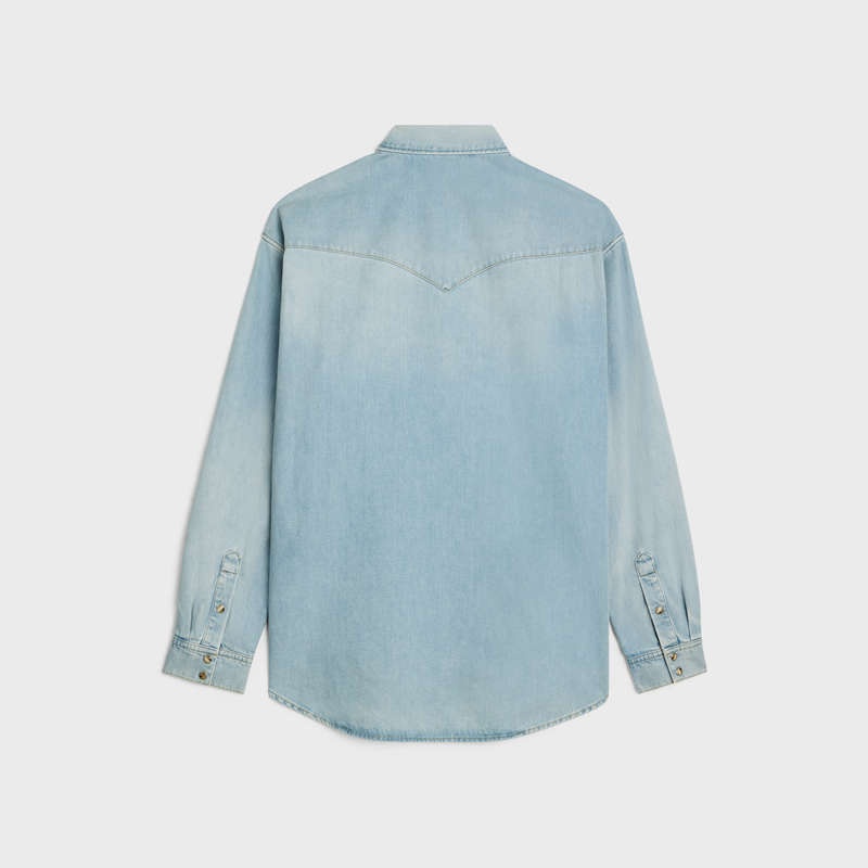 Celine Western In Faded Summer Wash Denim Gömlek Mavi | CL-592154