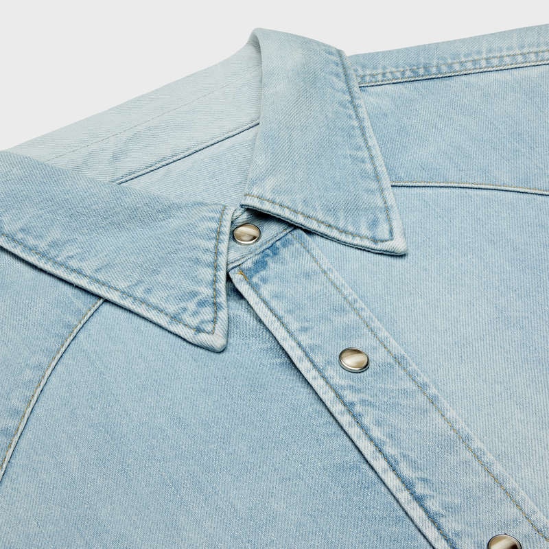 Celine Western In Faded Summer Wash Denim Gömlek Mavi | CL-592154