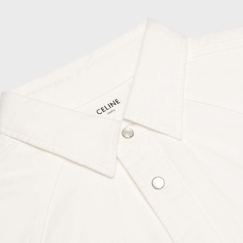 Celine Western In Optic Wash Denim Gömlek Beyaz Açık Mavi | CL-592155