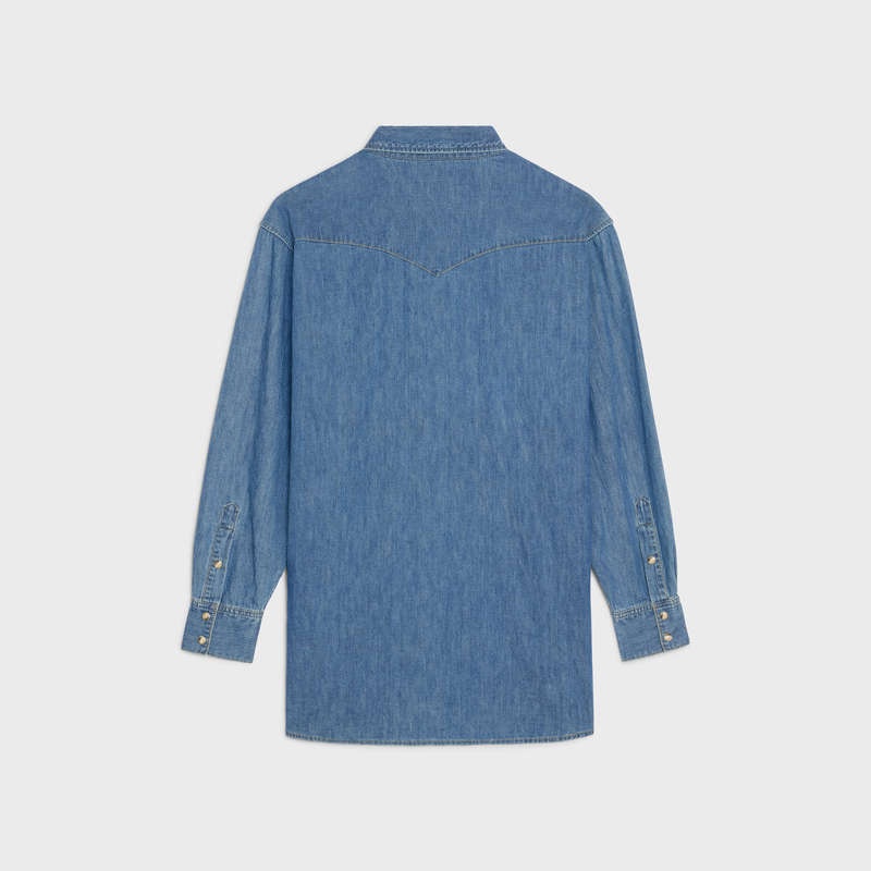 Celine Western In Union Ocean Wash Denim Gömlek Açık Mavi | CL-592153