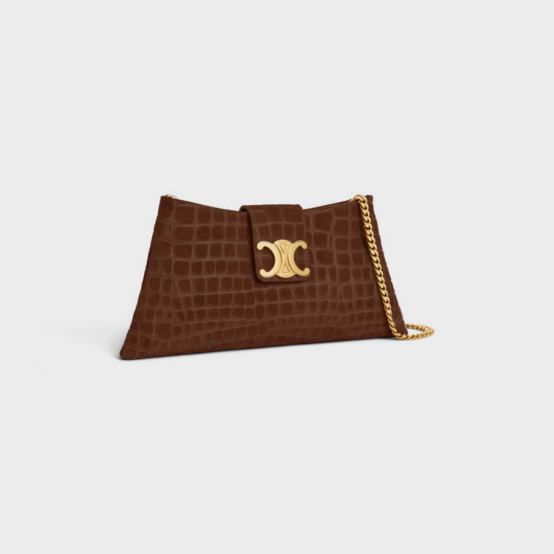 Celine Wiltern Clutch Soft In Crocodile Embossed Süet Calfskin Triomphe Kahverengi | CL-593176