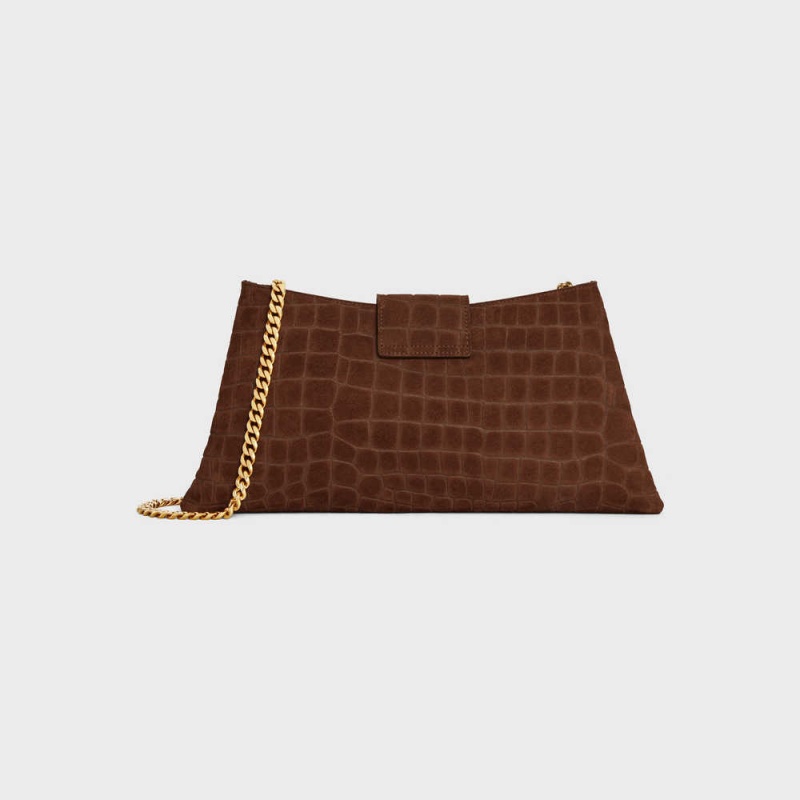 Celine Wiltern Clutch Soft In Crocodile Embossed Süet Calfskin Triomphe Kahverengi | CL-593176