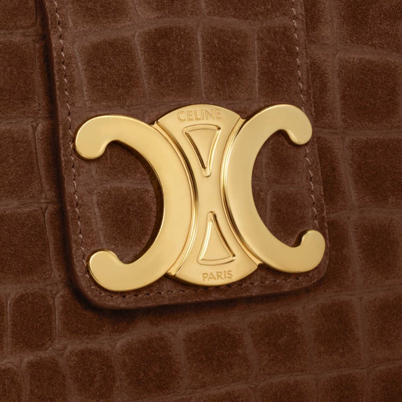 Celine Wiltern Clutch Soft In Crocodile Embossed Süet Calfskin Triomphe Kahverengi | CL-593176