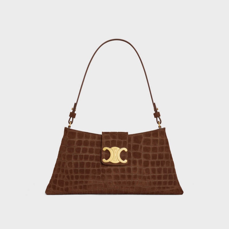 Celine Wiltern Clutch Soft In Crocodile Embossed Süet Calfskin Triomphe Kahverengi | CL-593176