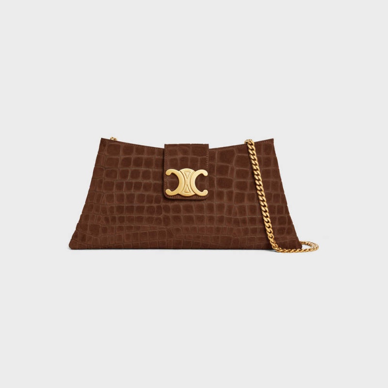 Celine Wiltern Clutch Soft In Crocodile Embossed Süet Calfskin Triomphe Kahverengi | CL-593176