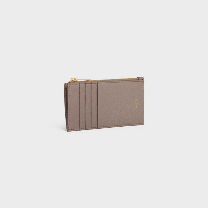 Celine Zipped Compact Essentials Grained Calfskin Kartlık Gri | CL-592963