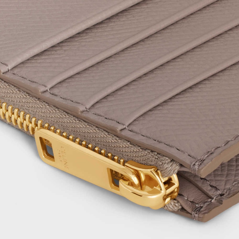 Celine Zipped Compact Essentials Grained Calfskin Kartlık Gri | CL-592963
