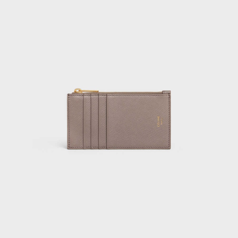 Celine Zipped Compact Essentials Grained Calfskin Kartlık Gri | CL-592963