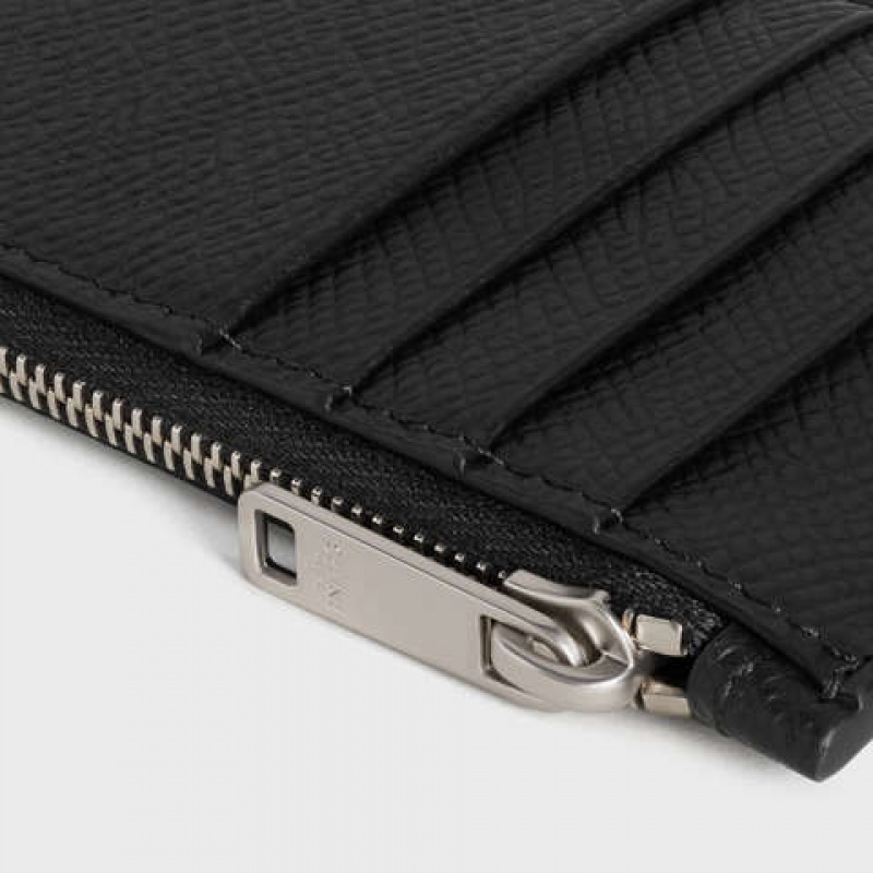 Celine Zipped Compact In Grained Calfskin Kartlık Siyah | CL-591810