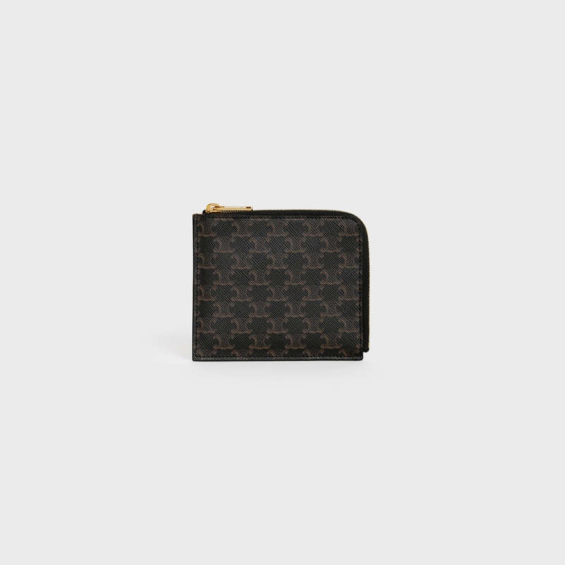Celine Zipped Purse With Removable In Triomphe Kanvas And Kartlık Kahverengi | CL-591812
