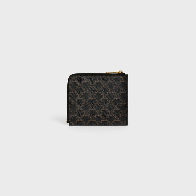 Celine Zipped Purse With Removable In Triomphe Kanvas And Kartlık Kahverengi | CL-591812