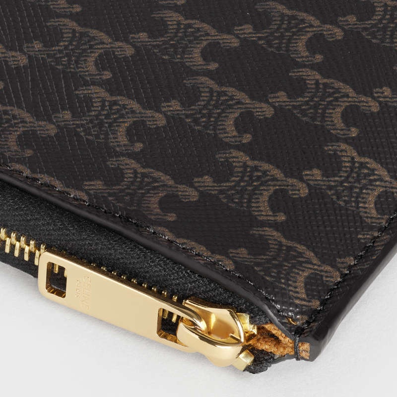 Celine Zipped Purse With Removable In Triomphe Kanvas And Kartlık Kahverengi | CL-591812