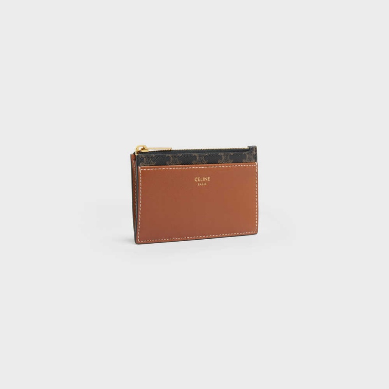 Celine Zipped Triomphe Kanvas And Lambskin Kartlık Kahverengi | CL-592953