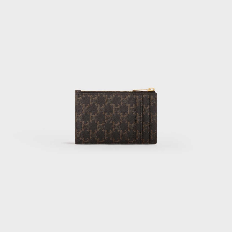 Celine Zipped Triomphe Kanvas And Lambskin Kartlık Kahverengi | CL-592953