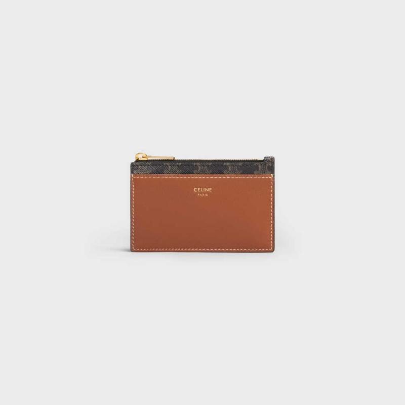 Celine Zipped Triomphe Kanvas And Lambskin Kartlık Kahverengi | CL-592953