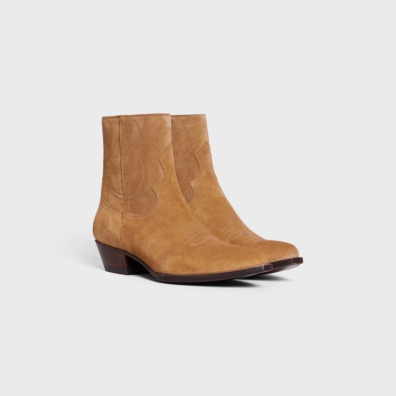 Celine Zipped Western In Süet Calfskin Bot Kahverengi | CL-591873