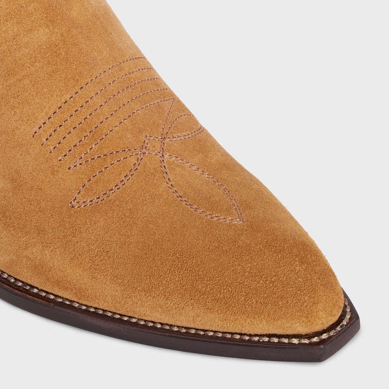 Celine Zipped Western In Süet Calfskin Bot Kahverengi | CL-591873